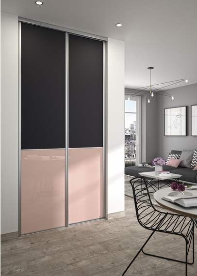 Porte Combo
Anthracite Authentic et Rose Pétale Brillant - Profil Zéphyr Anodisé Gris.